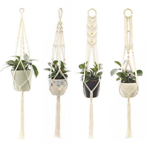 Sac en filet pour pot de fleurs, corde suspendue en corde de coton bricolage tissée à la main, panier suspendu en pot de fleurs en corde de coton créative (Contient uniquement des longes)