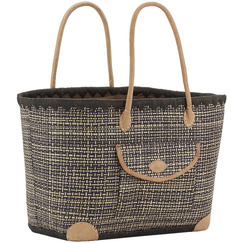 Sac en jonc teinté et anses en cuir Petit modèle