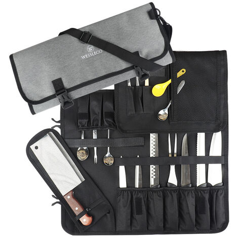 Sac en Rouleau à Couteaux de Chef, Sac De Rangement Portable pour Couteaux de Cuisine, Fourre-Tout avec Bandoulière 600D