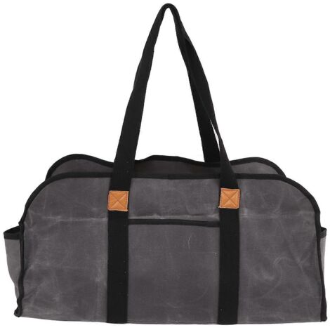 Sac en toile cirée 2024, grand sac de rangement pour bûches de chauffage, organisateur portable avec poignée, gris