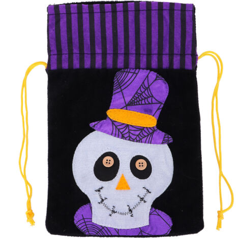 Sac en toile de jute Halloween pour bonbons, citrouille, fantôme, sac de rangement en laine non tissé (crâne)