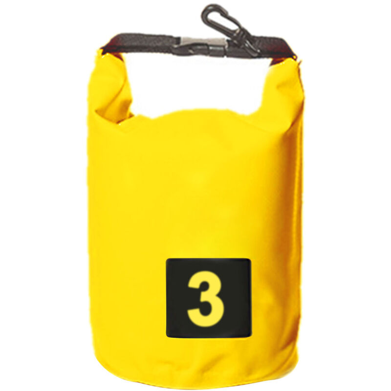 Sac étanche imperméable 3L jaune pour rafting et camping, moderne et résistant à l'eau.