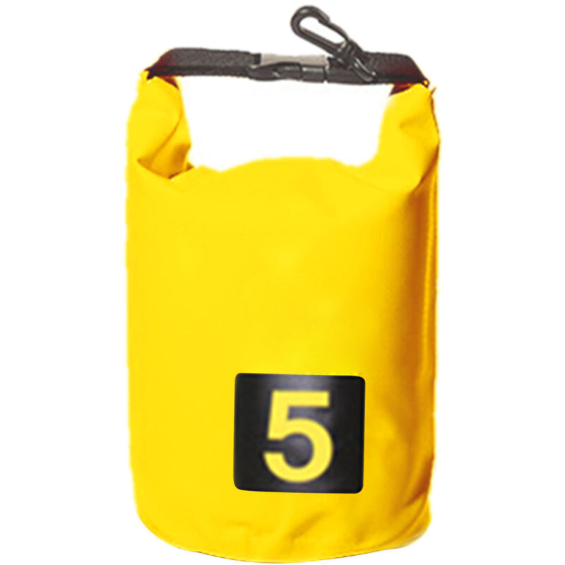 Sac étanche imperméable 5L jaune pour rafting et camping, résistant à l'eau et moderne.