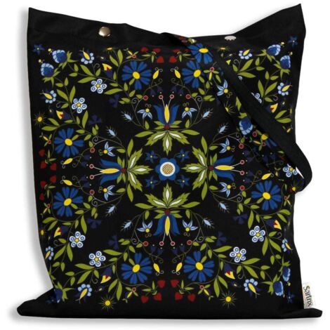 Sac folklorique cachoube aux tournesols, imprégné, noir