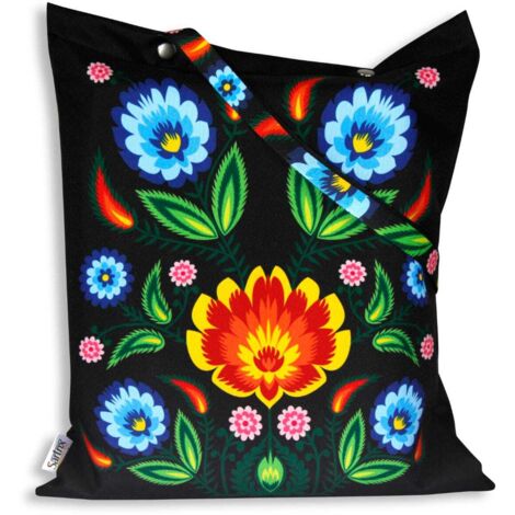 Sac folklorique de Łowicz, imprégné de fleurs bleues, décolleté noir