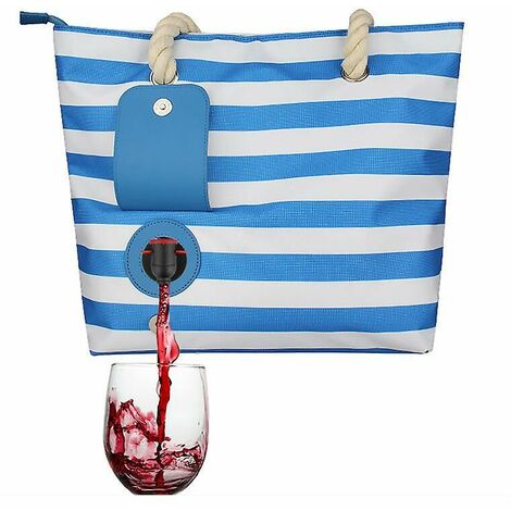 Sac fourre-tout en toile Beach Wine Purse avec compartiment isolé et distributeur caché Bleu