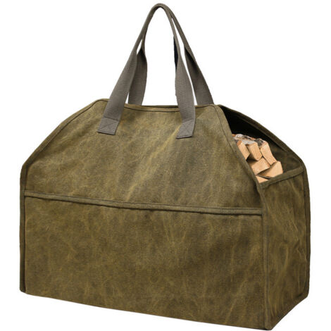 Sac fourre-tout en toile épaisse pour bois de chauffage, sac à outils portable de grande capacité, stockage et organisation du bois de chauffage en plein air (57 x 24 x 46)