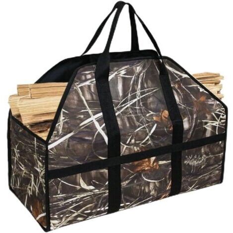 Sac fourre-tout en toile robuste pour bûches de bois de chauffage avec design autoportant pour cheminée et poêle à bois, construction en tissu Oxford,61x29x41.5cm