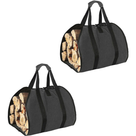 Sac fourre-tout pliable pour bois de chauffage avec poignées renforcées, imperméable, tissu Oxford 600D, noir, lot de 2.