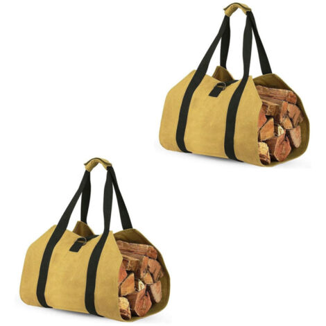 Sac fourre-tout pliable pour bois de chauffage avec poignées renforcées, imperméable, toile 12A, jaune, paquet de 2.