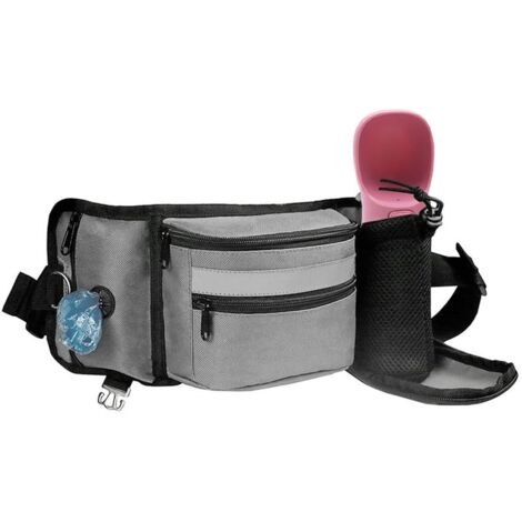 Sac Friandise pour Chien,4 en 1 Pochette Friandise Chien en Tissu Oxford avec Bandes RéFléChissantes, Sac De Taille Multifonctionnel ImperméAble pour Dressage DAnimaux De Compagnie(Gris)