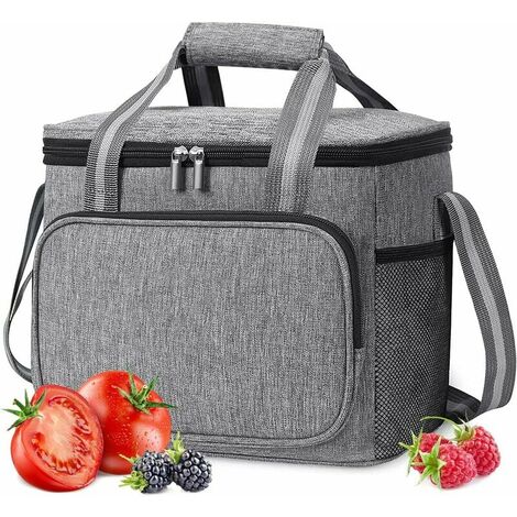 Sac Isotherme 15L, Glacière Souple Isotherme, Sac Picnic Pliable, Grande Capacité, Imperméable, Sac Réfrigérant à Repas, Déjeuner, Bureau, école, Pique Nique, Plage, Voyage ,Gris,Guazhuni