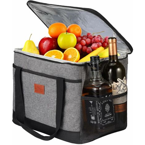Sac Isotherme, 25L Lunch Bag Sac de Courses, Sac-Glacière Cooler Bag Sac de Repas Sac-Glacière Isotherme pour Déjeuner/Travail/Ecole/Plage/Pique-Nique（Gris）