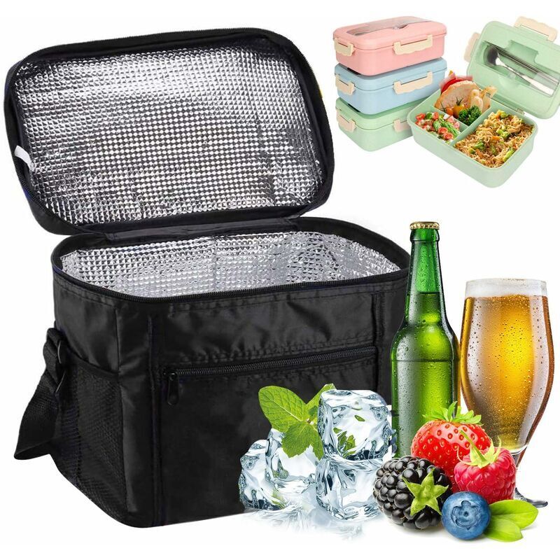 Sac Isotherme, Lunch Bag 10L, Sac-Glacière Cooler Bag Sac de Repas pour Déjeuner/Travail/Ecole/Plage/Pique-Nique, Noir