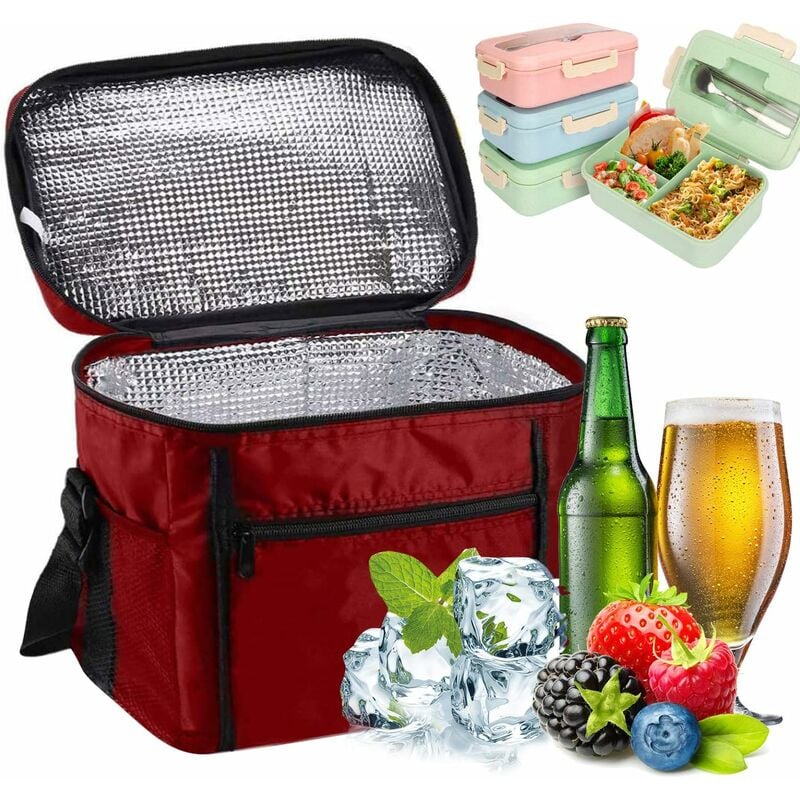 Sac Isotherme, Lunch Bag 10L, Sac-Glacière Cooler Bag Sac de Repas pour Déjeuner/Travail/Ecole/Plage/Pique-Nique, Rouge