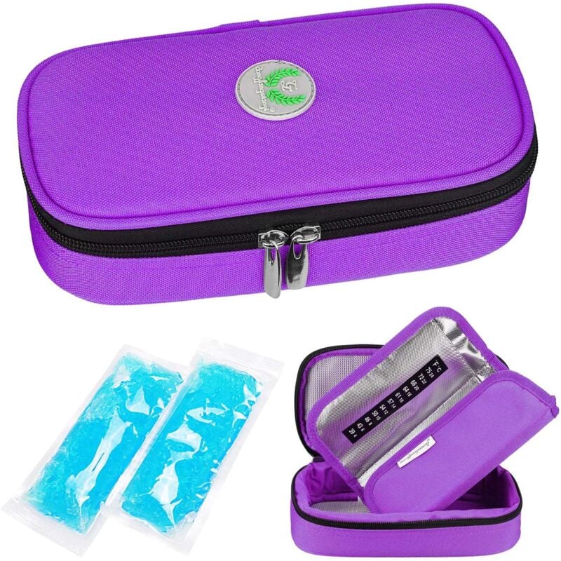 Fei Yu - Sac isotherme pour diabétiques - Sac isotherme portable pour médicaments diabétiques avec 2 blocs de glace (violet)