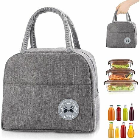 Sac Isotherme Repas, Sac de Transport Repas Lunch Bag Portable Sac Lunch Box Bag à Déjeuner Waterproof, pour Bureau l'école Voyage Camping Repas Préparés (gris)