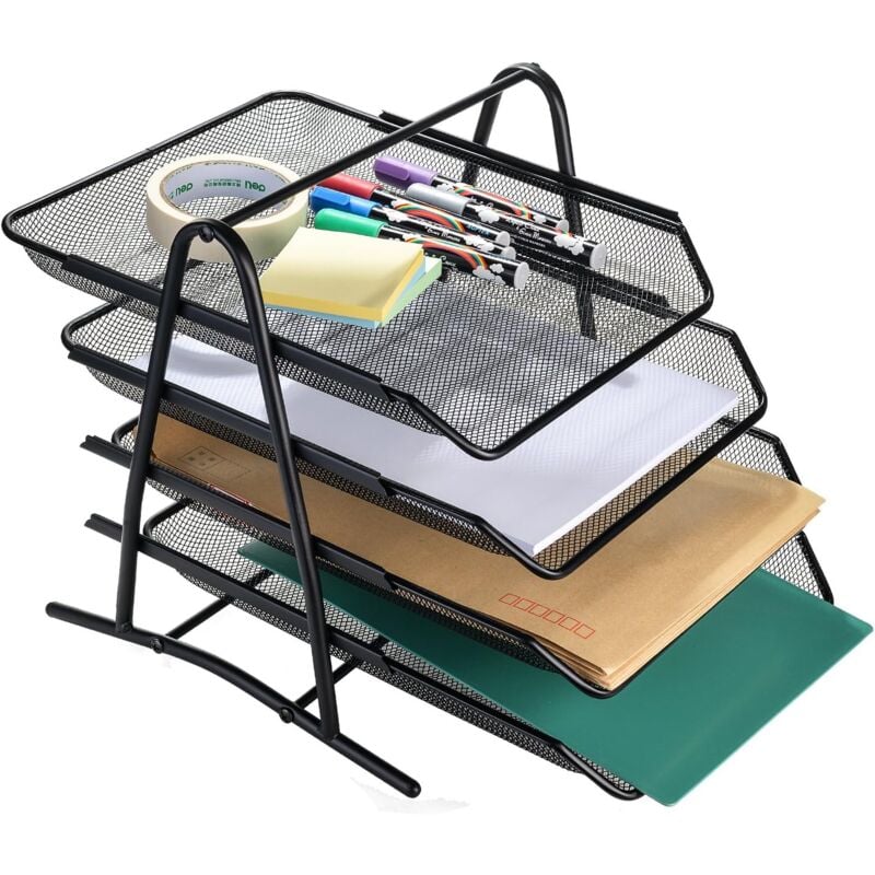 Corbeille à Courrier 4 Paniers, Organiseur de Bureau 4 Etages en Maille Métallique pour le Bureau ou la Maison, Noir