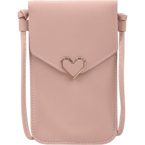 Sac messager en métal en forme de coeur pour téléphone portable pour femme (rose clair),