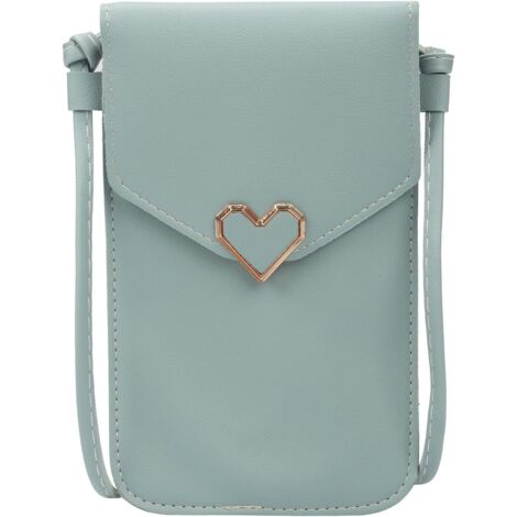 Sac messager pour téléphone portable en métal en forme de coeur pour femme (bleu),