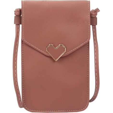 Sac messager pour téléphone portable en métal en forme de coeur pour femme (rose foncé)