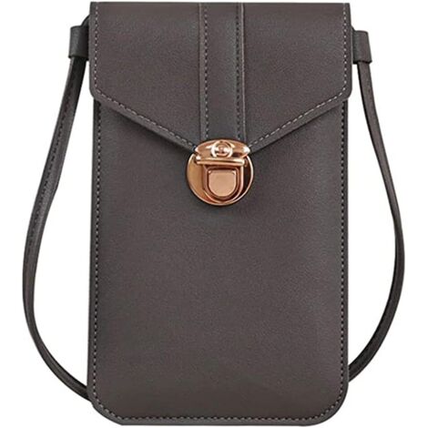 Sac messager pour téléphone portable pour femme avec écran tactile (gris foncé),