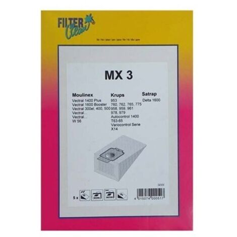 SAC MX3 PAPIER (X5) +3 FILTRES POUR ASPIRATEUR MOULINEX