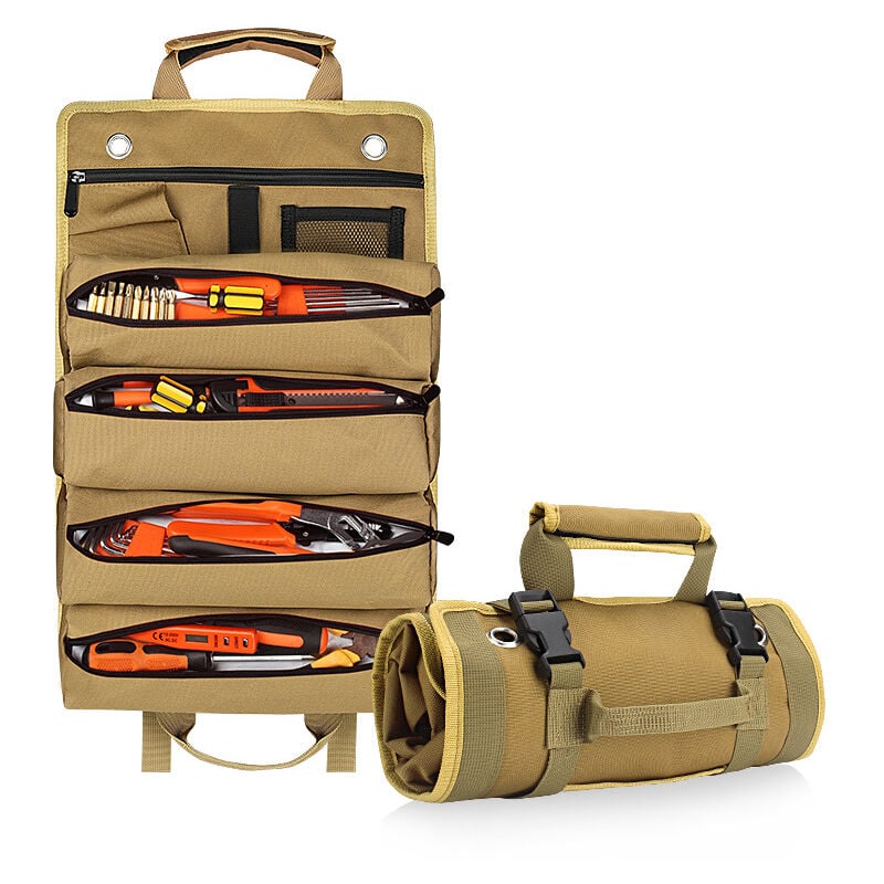 Gotrays - Sac à outils multifonctionnel de grande capacité, sac de rangement pour outils d'entretien, kit de matériel,kaki
