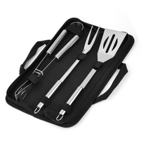 Sac Oxford, poignée ronde, outils de barbecue en acier inoxydable, grill professionnel, ensemble de 3 pièces, ensemble combiné d'outils de barbecue