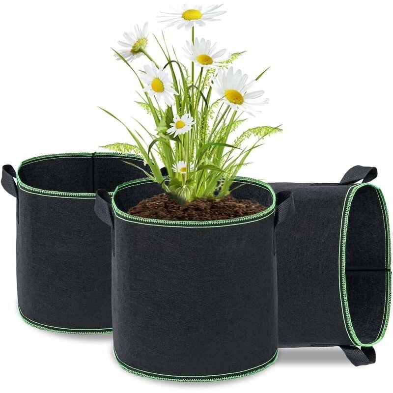 Sac à Plantes Non tissé, Lot de 3 Sacs de Croissance pour Pomme de Terre, Plante, Tomate, Végétale Aération Tissu Pots avec Poignée, Noir - 7 Gallons