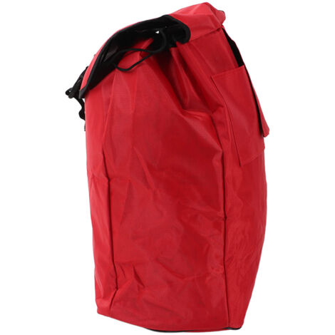 Sac pliable imperméable rouge avec roulettes, réutilisable pour courses et rangement maison.