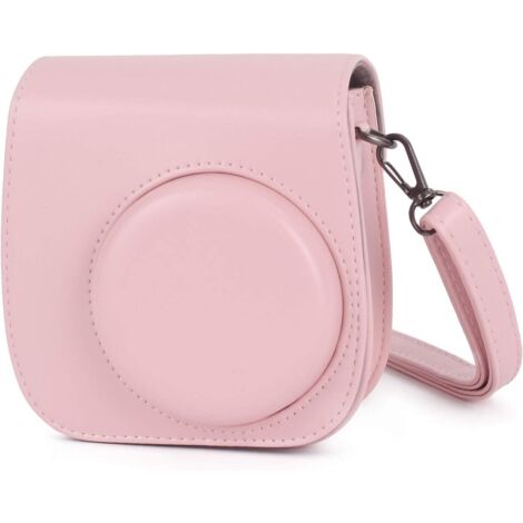 Sac Polaroid en cuir PU souple avec poches et bandoulière amovible (rose blush)