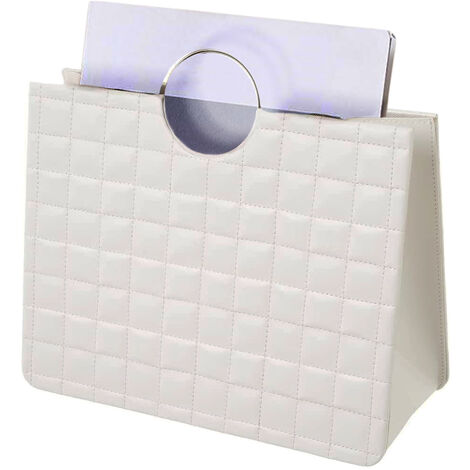 Sac Porte-Revues en Simili Cuir Blanc Anses en Métal Argenté 38 x 35 x 16 cm
