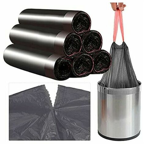 Sac Poubelle 10 L Noir Handy Bag Cordon de Serrage Sacs Poubelle Résistance aux températures élevées pour Salon, Salle de bains, Cuisine et Bureau- （100 pièces 5 rouleaux）
