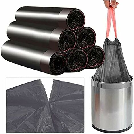 Sac Poubelle 10 L Noir Handy Bag Cordon de Serrage Sacs Poubelle Résistance aux températures élevées pour Salon, Salle de bains, Cuisine et Bureau- （100 pièces 5 rouleaux） Adélala