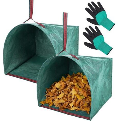 Sac poubelle de jardin noir vert 765643cm 2 pcs 200L avec gants sac à feuilles polypropylène adapté pour haie de feuilles de pelouse stable