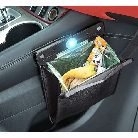 Sac poubelle de voiture, en cuir PU de qualité supérieure avec lumière LED et fermeture magnétique, boîte de mouchoirs incluse et 30 sacs poubelle intérieurs jetables.