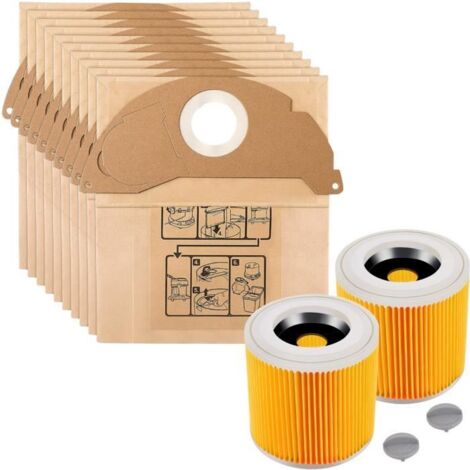 Sac poubelle et filtre pour Karcher WD2 : sacs de rechange 6.904-322 [lot de 10], filtre de rechange 6.414-552.0 [lot de 2] Phonillico®-AquaForge