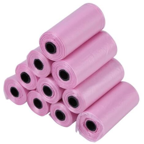 Sac poubelle pour chien - TIP - 10 rouleaux de 150 sacs en plastique de déchets de chien rose - 3322cm