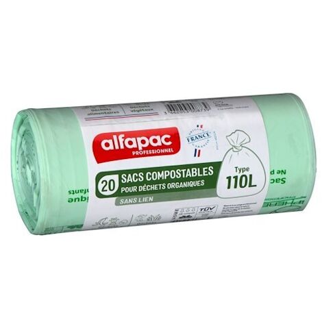 Sac poubelle pour déchets compostable 110 L Alfapac professionnel - 20 sacs