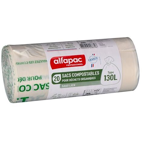 Sac poubelle pour déchets compostable 130 L Alfapac professionnel - 20 sacs