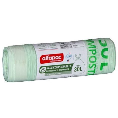Sac poubelle pour déchets compostable 30 L Alfapac professionnel - 25 sacs