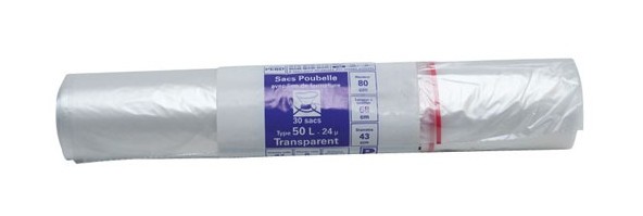 PUBLI EMBAL - Sac poubelle transparent - 50 L - 24 microns - x30