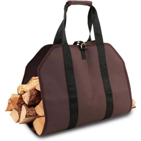 Sac pour bois de cheminée Marron Toile - Sac de transport Sac de rangement pour bois de chauffage Panier pour bois de cheminée A
