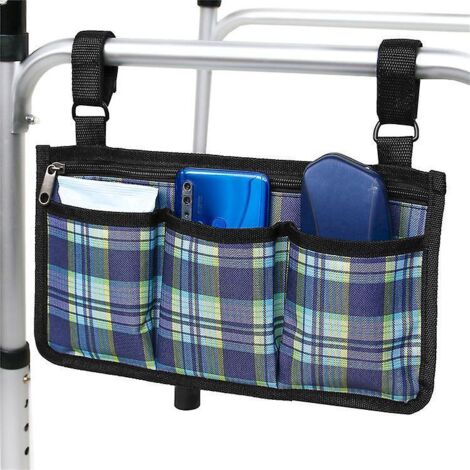 sac Pour Fauteuil Roulant Avec Poches (carreaux Bleus) - Poche Latrale Pour Accoudoir Tanche Universel Pour Fauteuil Roulant Lectrique, Scooter Mo