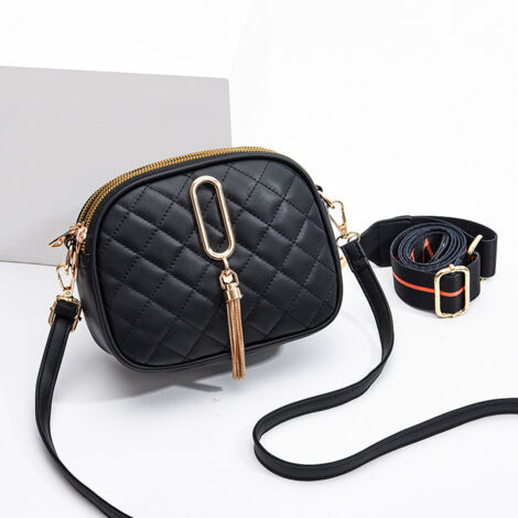 Sac pour femme à pampille en PU de grande capacité Sac à bandoulière tout-aller simple à la mode pour femme (gland noir),