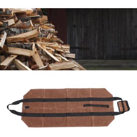 Sac pour Transport de Bois - Waxed Canvas - Porte-Logs Résistant Sac de Transport de Bois pour Feu de Camp/Barbecue/Foyer (Dimensions après remplissage: 16" x 18.5") - 1 Porte-Logs - Coloris Café