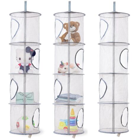 Sac Rangement Filet Enfant - 2 pièces, Sac Rangement Filet Suspendu 4 Niveaux Pliable - Gris (3 pièces), Pour Enfants/Peluches