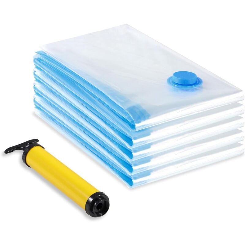 Jusch - Sac Rangement Sous Vide Aspirateur, Lot de 5 (60 x 80cm) Sac Vetement Reutilisable, Housse de Rangement Sous Vide Couettes