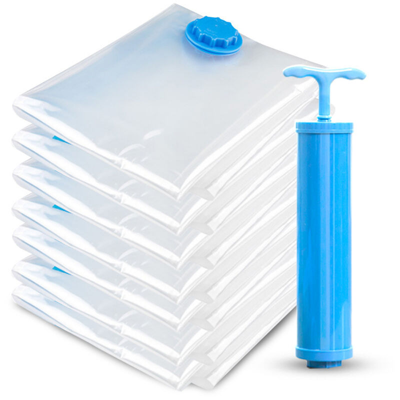 Sac Rangement Sous Vide Aspirateur, Lot de 6 Sac Sous Vide Vetement avec 1 Pompe Manuelle et ,Réutilisable Housse Rangement sous Vide pour Rangement